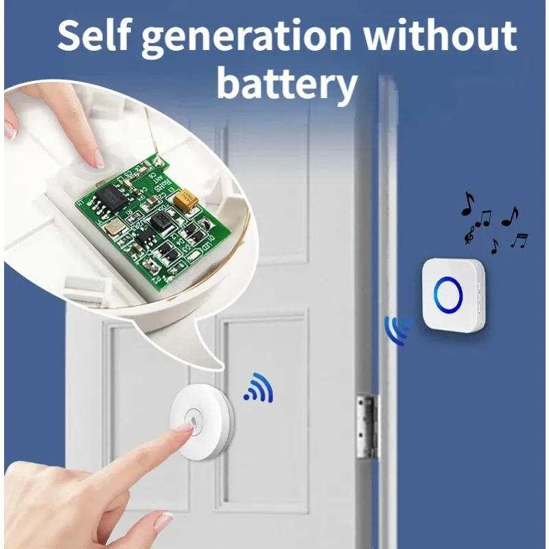 Self Powered Waterproof Wireless DoorBell Door Bell Night Light No Battery EU Plug Smart Home 1 2 Button 1 2 Receiver