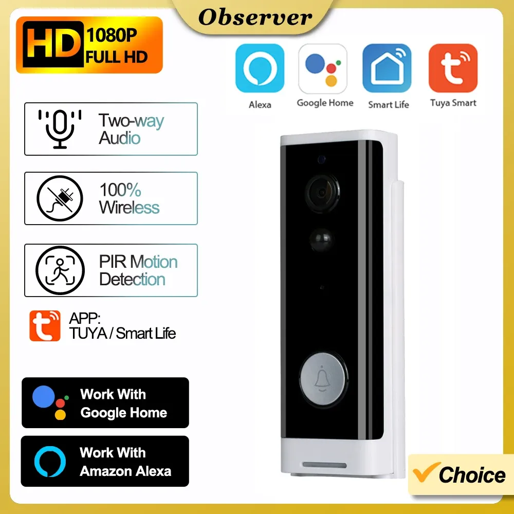 Dzwonki do drzwi Tuya WiFi Doorbell Home Outdoor 1080p bezprzewodowy dzwonek do drzwi bateria zasilana kamera z Alexa Google Doorbell Cam Smart Life