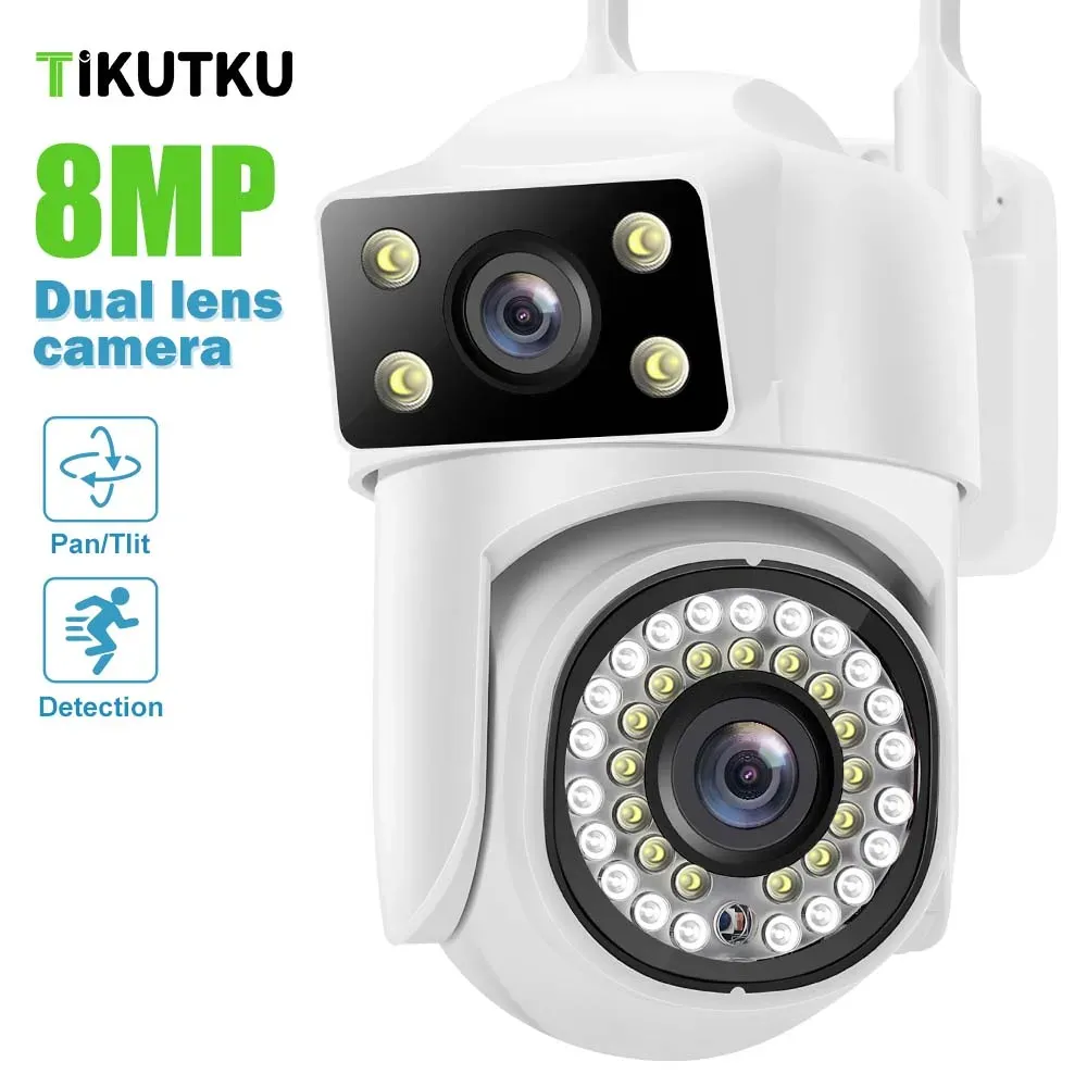 Caméras 4K 8MP IP CAME CAMERIE DIEL DUAL LENS WiFi Wireless Dual Screen Outdoor PTZ Security Protection Motion Motion Détection de vidéosurveillance CCTV