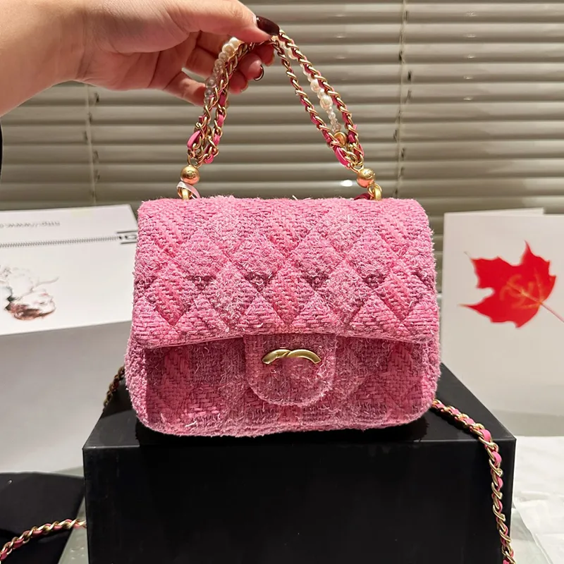 Cuir French Marque authentique Fashion Femmes Designer Pink Crossbody Bag Ball 24p Mini Gol Double épaule Tote Classic Haule Perle Chain Quilted Handsbag