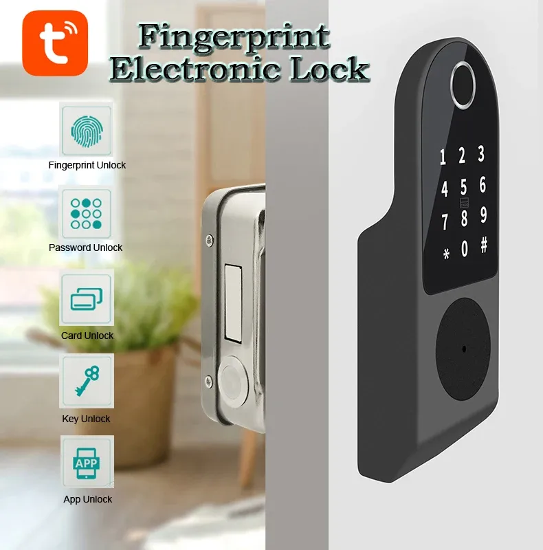 Lock Wafu Smart Lock Tuya WiFi Bluetooth Compatible App Fingerabdruck RIM Lock Smart Card Digitales Keyless Code Elektronische Türschloss