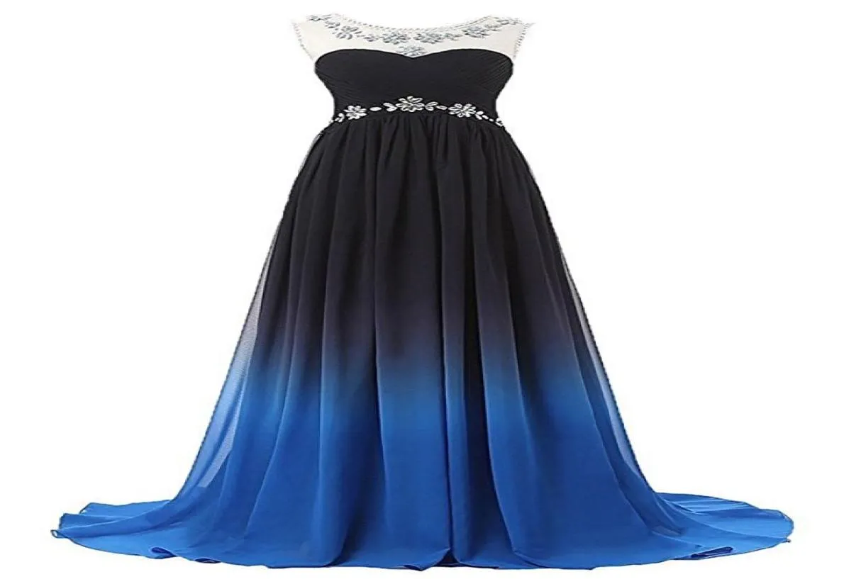 2017 NIEUWE CHIFFON GRADIENT kleur kralen Lange avond formele jurk prom -jurken vloerlengte feestjurk QC4406367584