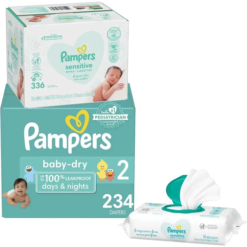 Pannolini dimensioni 2 234 Conteggio e salviette per neonati -Pannolini per bambini usa e getta asciutti in baby fornitura di un mese con salviette per bambini sensibili 336 conteggi 240322