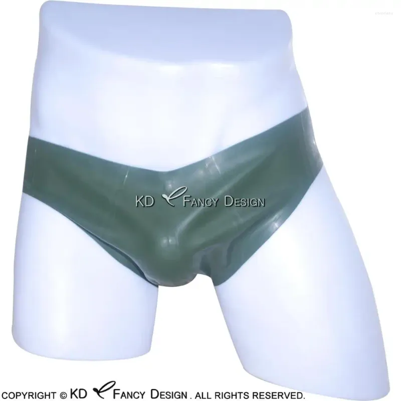 Underpants Olive Green Sexy Latex Briefs With Pouch Rubber Shorts Underwear Pants Bottoms Panties DK-0063
