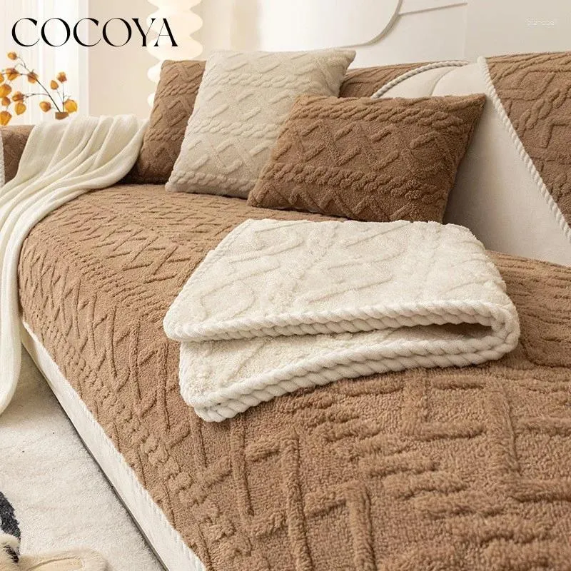 Cubiertas de silla sólida jacquard plush sofá cubierta invierno calentado espesado espesado sin deslizamiento