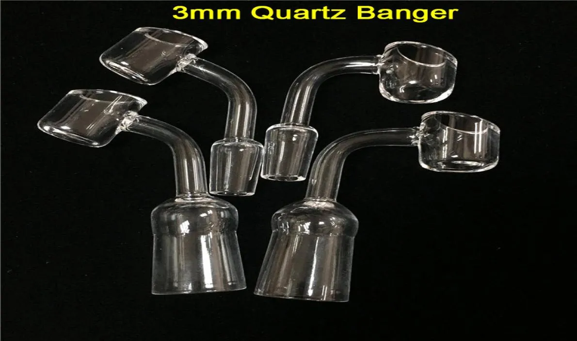 MOQ är 1 styck verklig 3mm tjock kvartspik 10mm 14mm 18mm Joint Thermal Quartz Banger 90 45 grader Domeless Quartz BA9084563