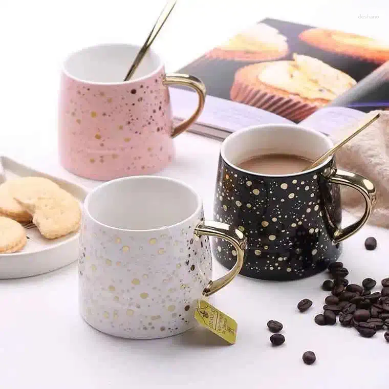 Tazze tazze in ceramica a stella nordica con tazze da caffè dipinte in oro cucchiai cupi di latte ufficio pomeridiano tazza regalo amici amici