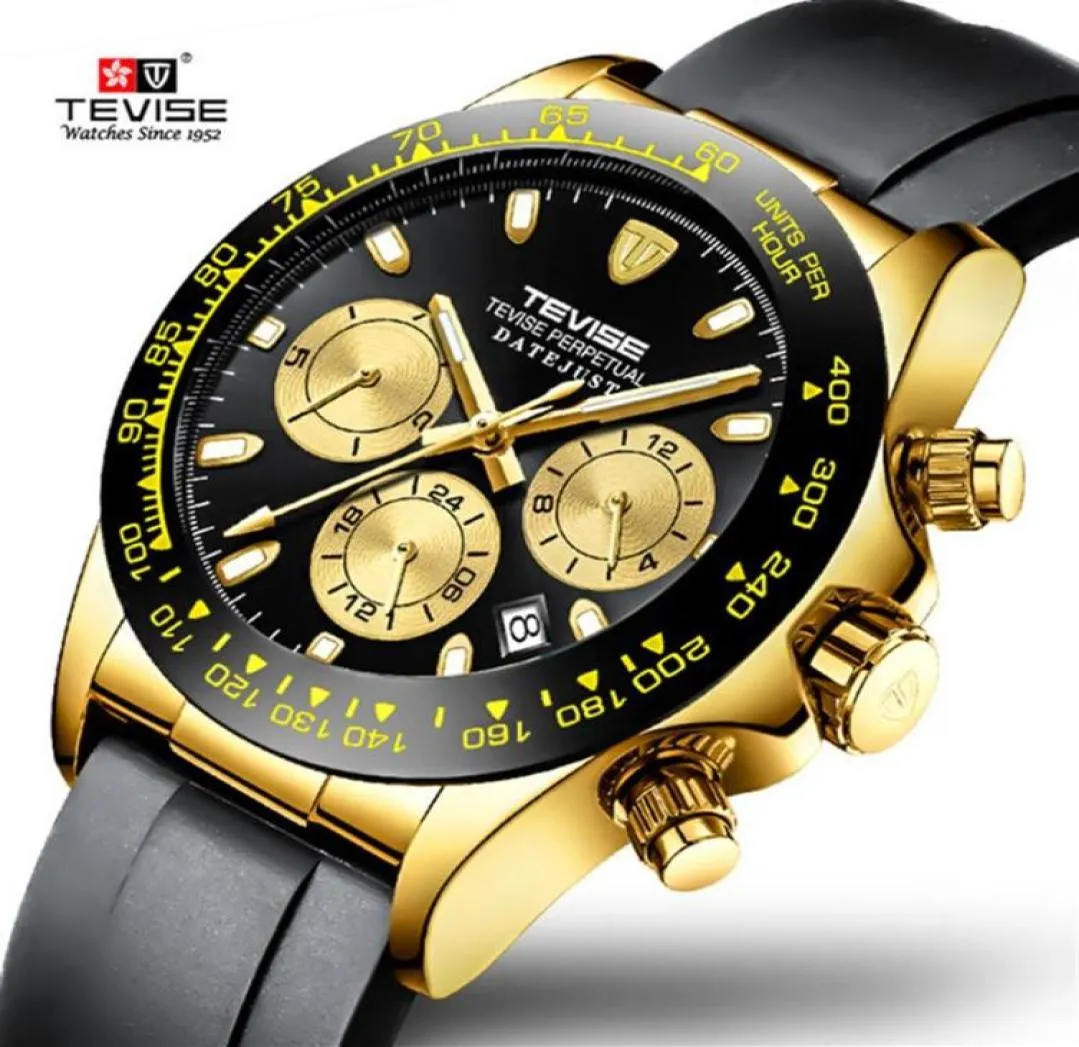 Herenmodemerk Tevise Watch Automatisch mechanisch horloge mannelijke siliconen multifunctionele sportklok relogio masculino260n2634542