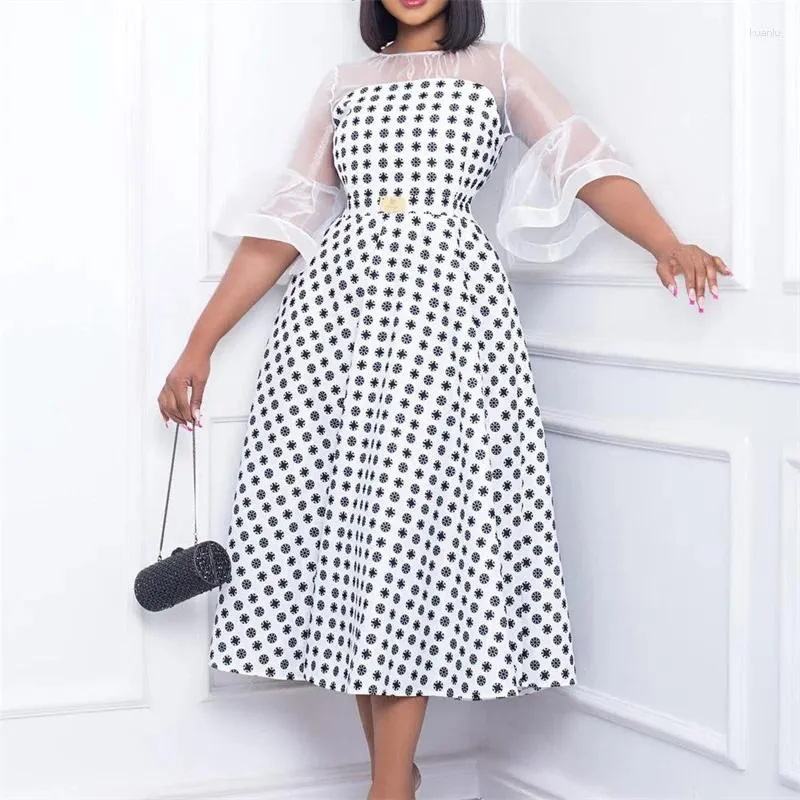 Floral Princess Sleeve O-Neck Dress with Patchwork - Elegant Spring/Summer Street Fashion for Women