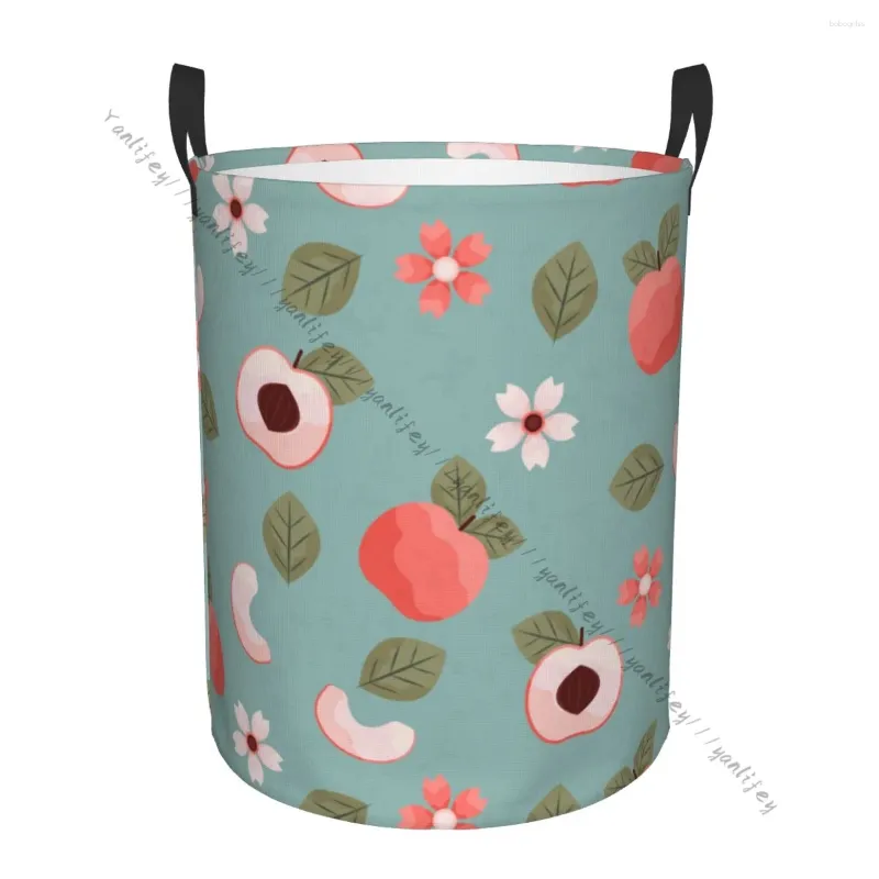 Laundry Bags Bathroom Basket Vintage Geometric Plum Fruit Flowers Folding Dirty Clothes Hamper Bag Home Storage