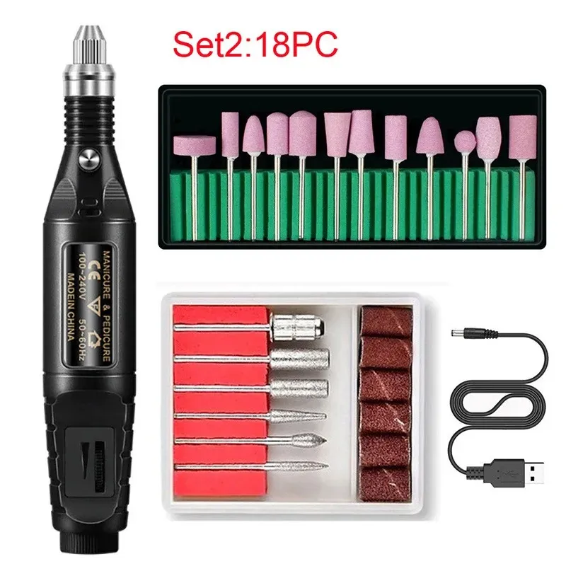 18st Electric Nail Drill Machine Set Sliputrustningsbruk för Manicure Machine Pedicure Stark nagelpoleringsverktyg Nagel