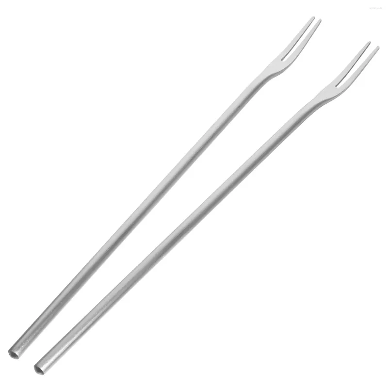 Dedzaaminstellingen Sets 2 pc's Practical Cake Forks Twee tanden Dessert Fruit Slakken Roestvrij staal banket