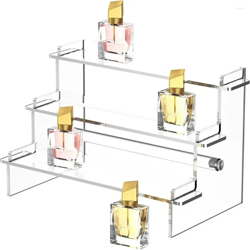 Caixas de armazenamento acrílico rack de exibição versátil figura brinquedo organize desktop doméstico com perfumes de 3 camadas para sala de comida