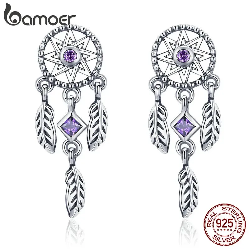 Other Bamoer Sterling Sier Vintage Dream Catcher Drop Earrings for Women Purple Cubic Zircon Sterling Sier Jewelry Sce502