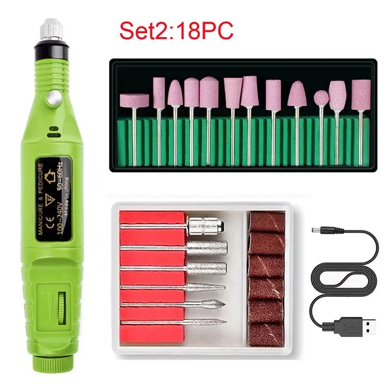 18st Electric Nail Drill Machine Set Sliputrustningsbruk för Manicure Machine Pedicure Stark nagelpoleringsverktyg Nagel