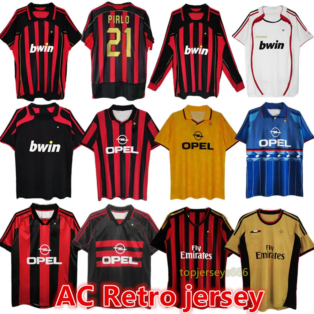 AC Retro Soccer Jersey 2006 2007 2013 2014 Milans Football Shirt Gullit Van Basten Kaka Inzaghi 1995 96 98 98 99 2009 2010 Retro Classics koszulki Maillot Camiseta