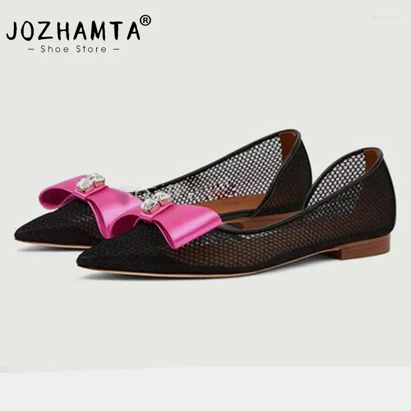 캐주얼 신발 Jozhamta Size 34-43 여성용 아파트 메쉬 달콤한 bowknot 반짝이는 크리스탈 로우 힐 2024 INS 패션 파티 사무실 드레스