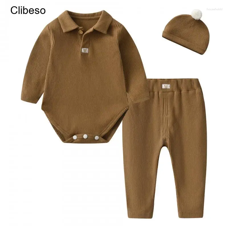 Kläderuppsättningar 2024 CLIBESO SPRING TODDLER KLÄDER BOY KOREAN CASUAL FASHION Lång ärm Borns Bodysuit Pants Hat Baby Luxury Set