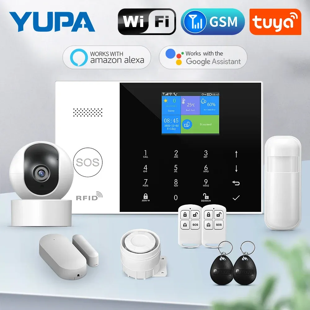 キット新しいGSMホームセキュリティアラームシステムTuyaスマートホームWifi Burglar Alarm Works Alexa Google Alarma de Seguridad Para Hogar