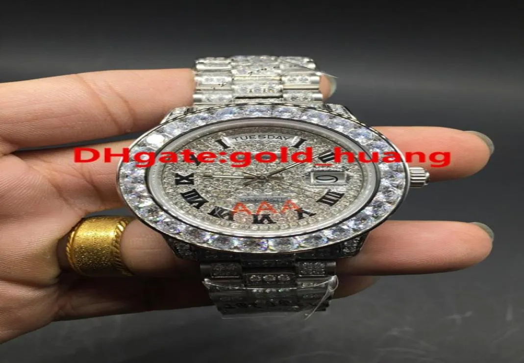 Date de la journée de diamant complète Big Cornight Luxury Watch Automatic Brand Men039s Wistorwatch All Diamonds Band 1808219922959