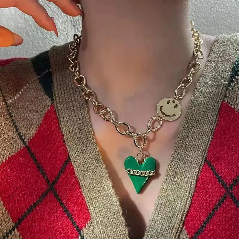 Collane a ciondolo collana a catena del cuore d'amore verde per donne incantesimi dolce orecchini alla moda di lusso