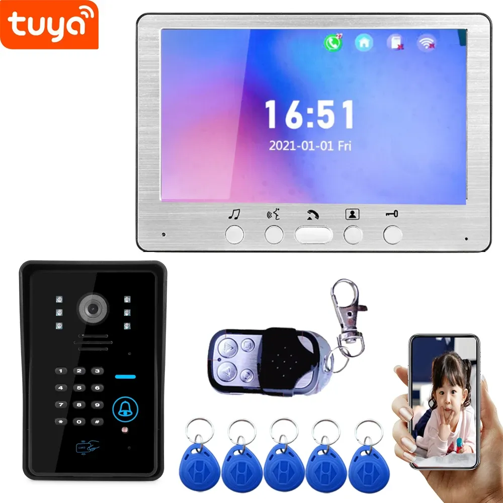 Intercom 7inch Video Intercom WiFi per un campanello video di appartamento Video Camera 1080p con password e RFID Unlock Tuya