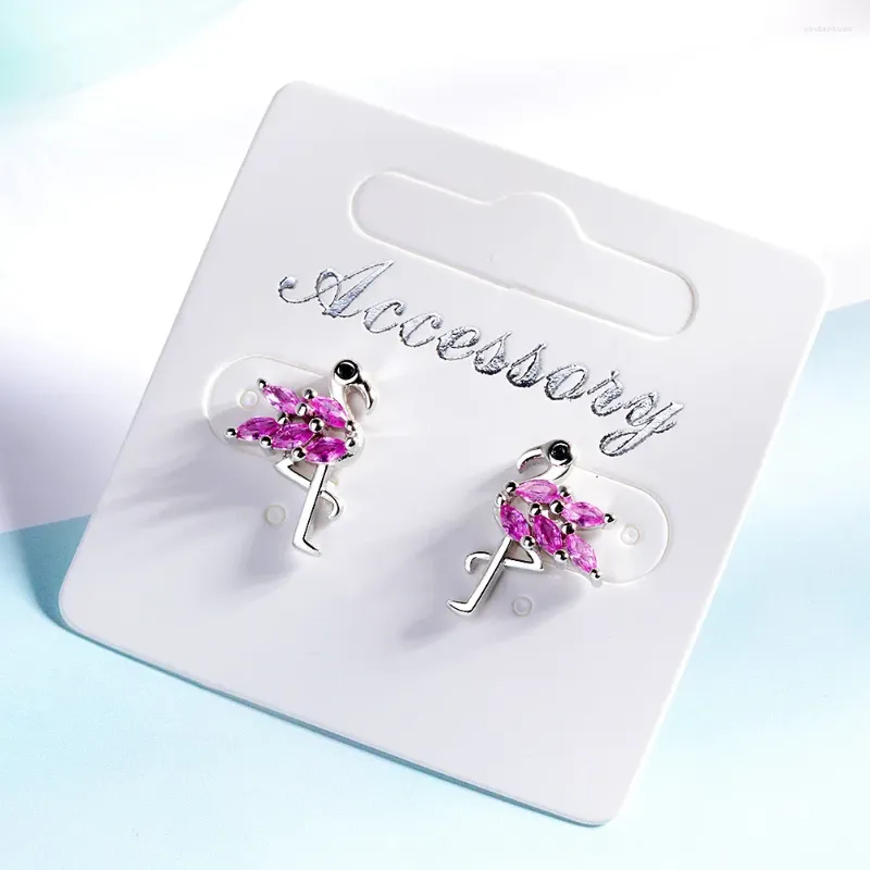 Boucles d'oreilles étalon 1 paire rose cristal flamanto femmes minuscule déclaration des boucles d'oreille filles à la mode de mariage mariée bijoux d'oiseau