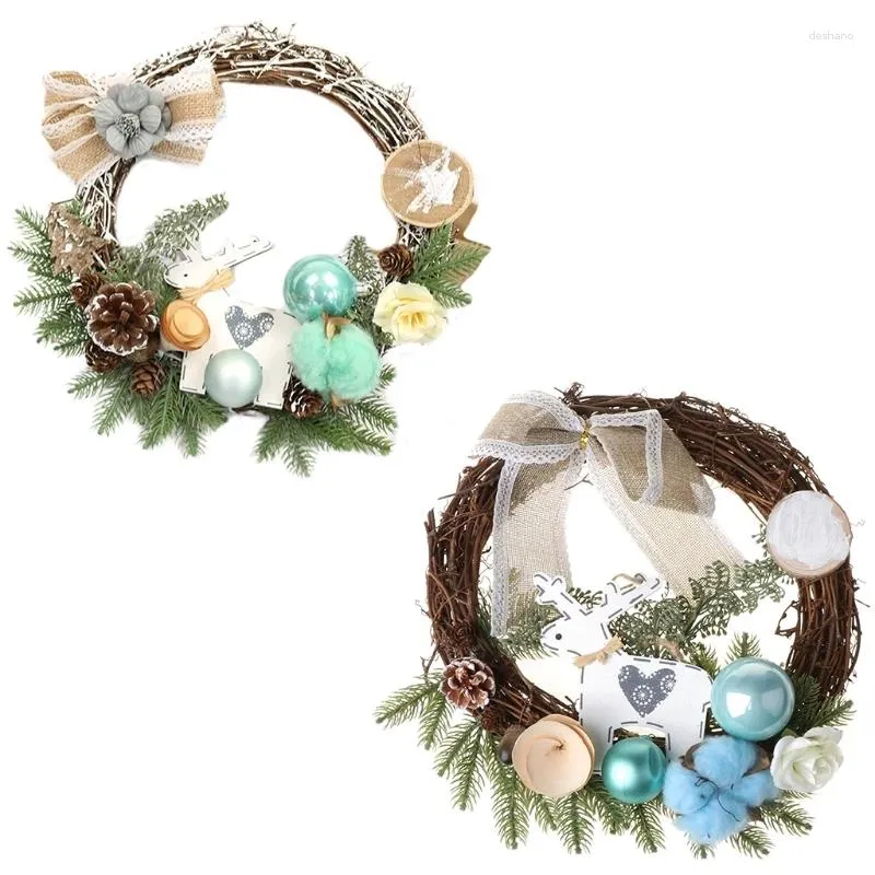 Decorative Flowers Traditional Christmas Front Door Wreath Artificial Pine With Shatterproof Ball Ornaments For Ideal Autumn