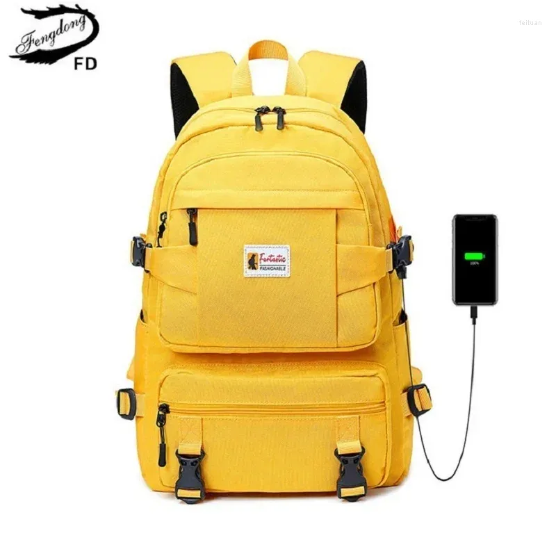 School Bags Fengdong Yellow Backpack Children For Girls Waterproof Oxford Large Teenagers Schoolbag