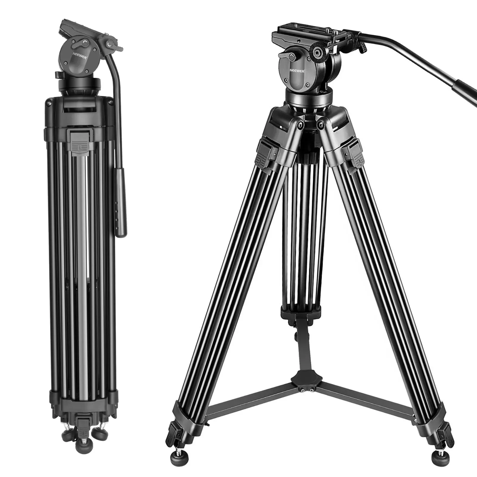 Monopods neewer professional 61 inch/155 cm aluminium legering videocamera statief 360 graden vloeistof sleepkop 1/4+3/8 inch snelle release