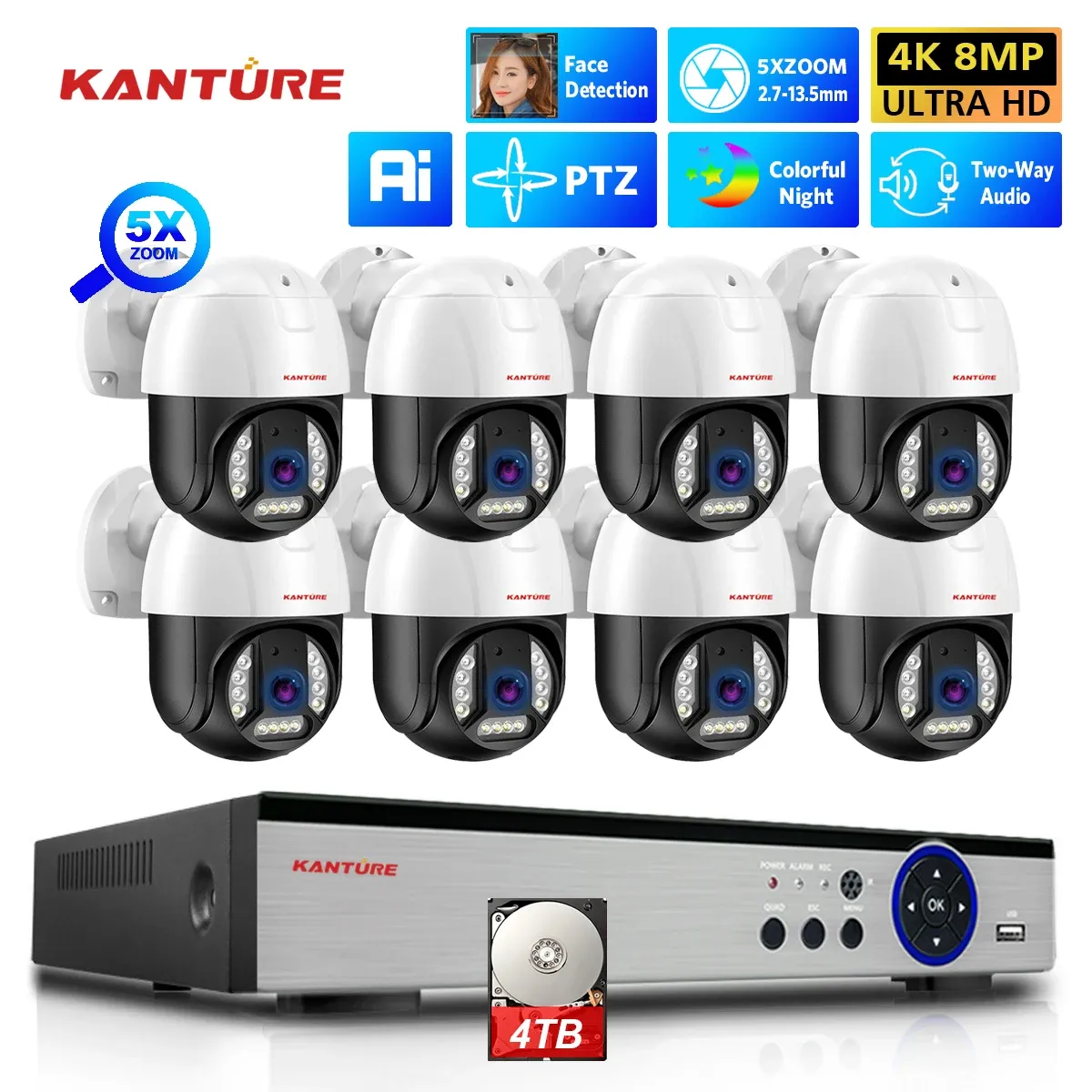 Система XMeye PTZ System 4K 5X Optcial Zoom AI Face Degive Camere Camer