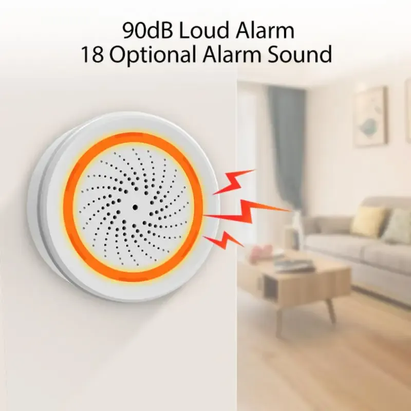 Systèmes Alarme de sirène intelligente Tuya Zigbee avec capteur de température et d'humidité 90 dB Sound Light Security Alarm Works SmartLife App