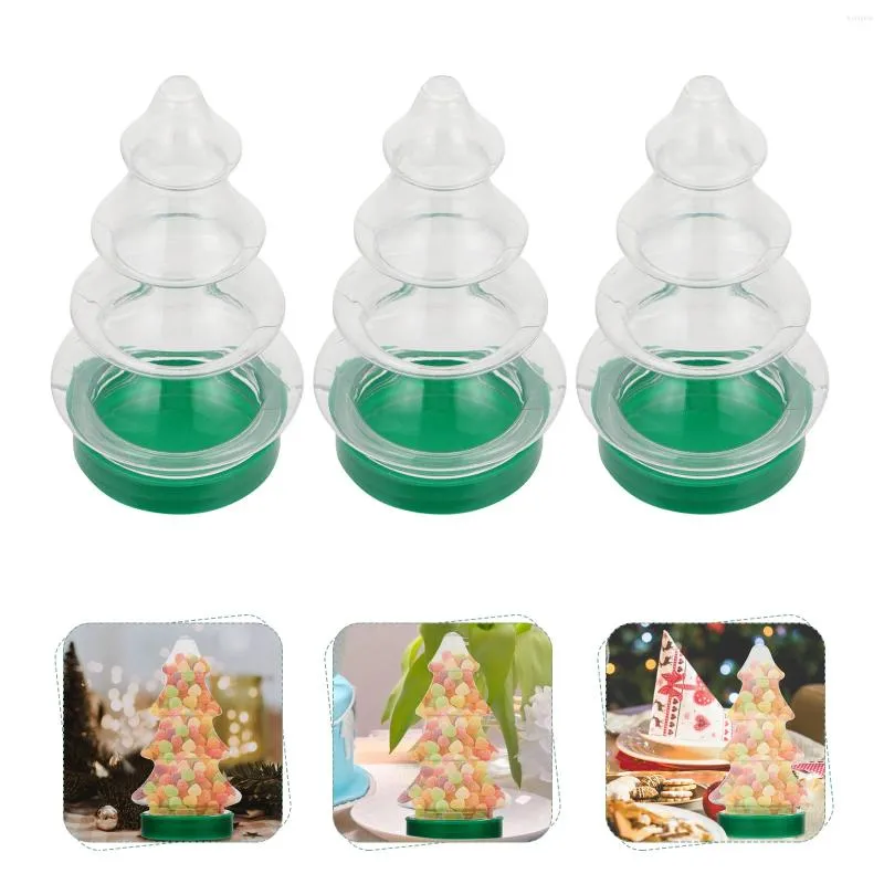 Vases 3 pcs en verre biscuits pots couvercles de boucle de bonbon contenant un contenu en plastique conception d'arbre en plastique aliments de rangement