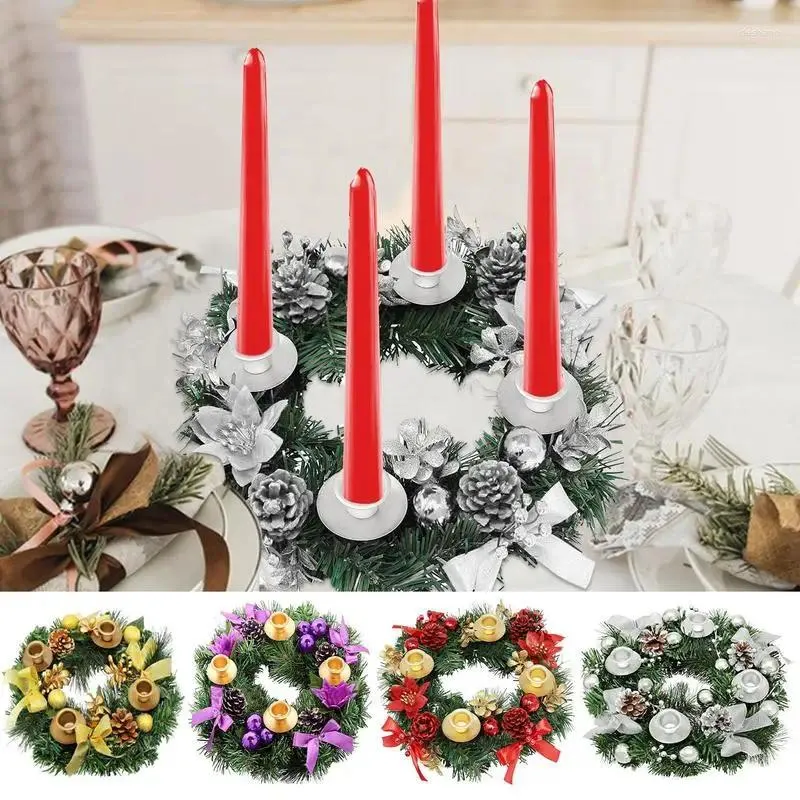 Flores decorativas Grinales de advento de Natal de 12 polegadas com 4 porta -velas copos de metal ornamento de natal decoração de desktop