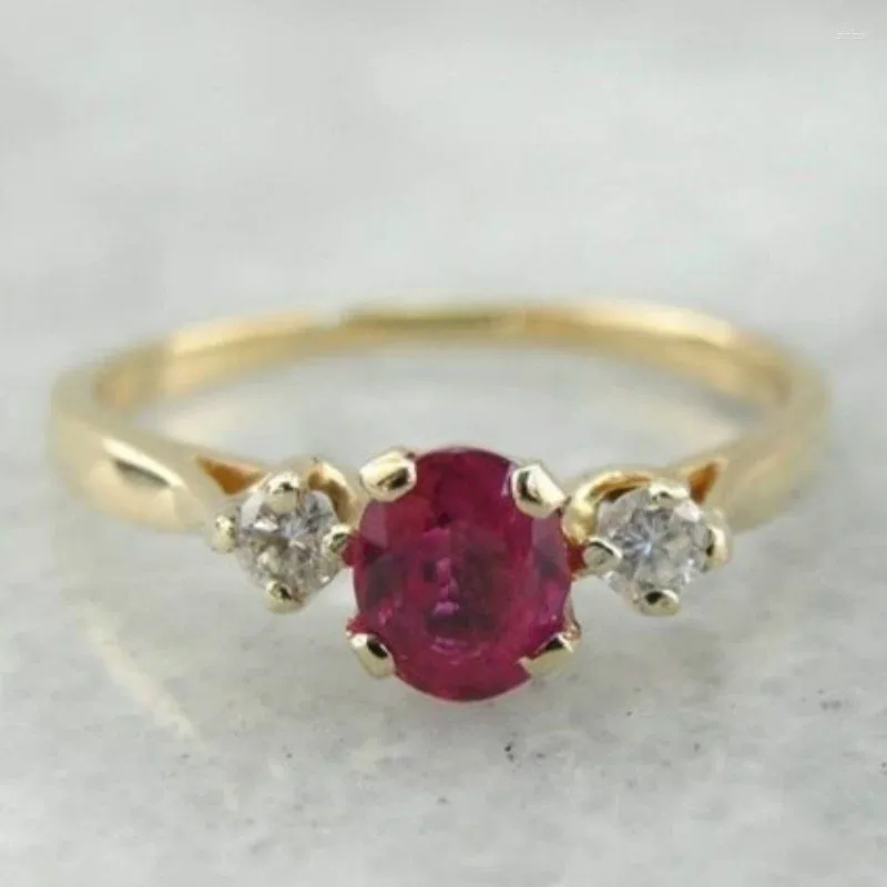 Cluster anneaux Simple Red Diamood Engagement Mariage de mariage Bague cadeau Taille 6-10