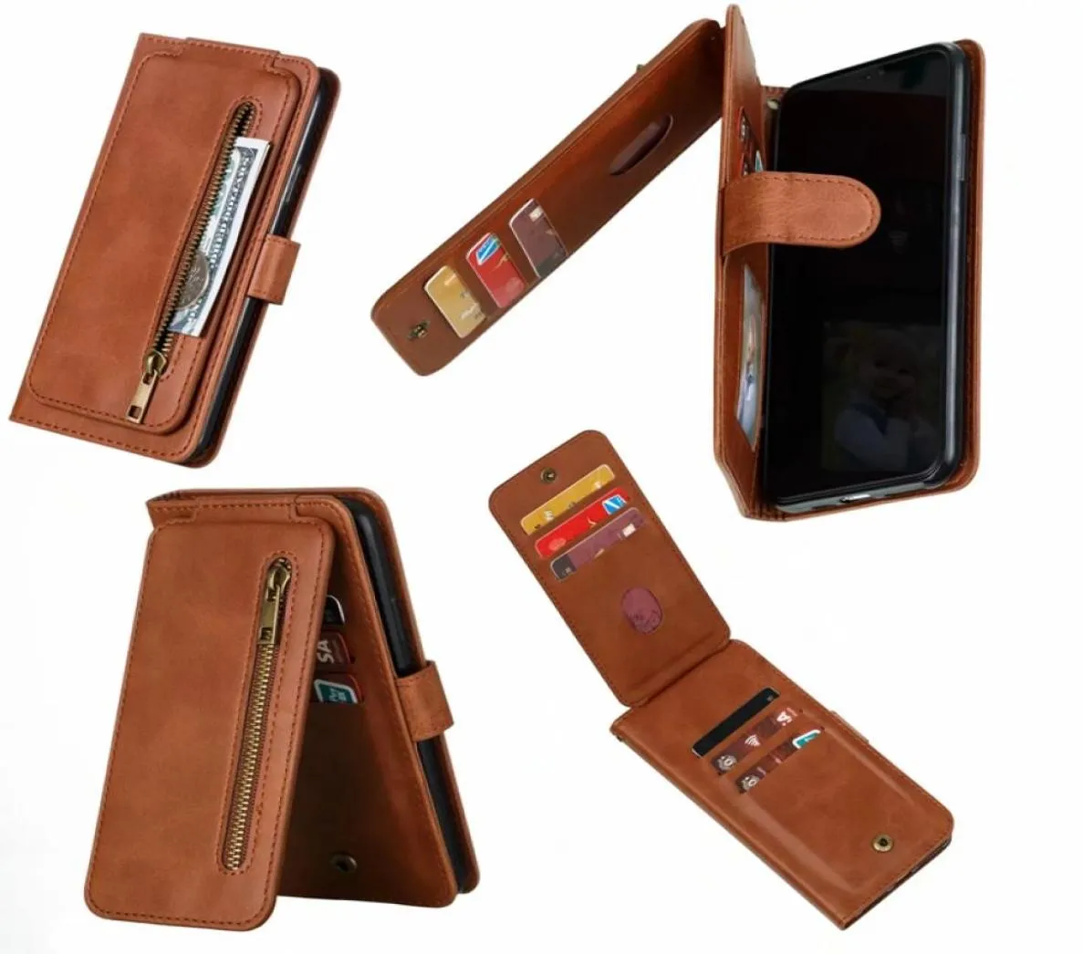 9 Kartenpockt Multifunktion Pack Wallet Hüllen für iPhone 13 2021 12 Pro Mini 11 xr xs max x 10 8 7 6 Leder vertikaler Reißverschlussrahmen 9211452