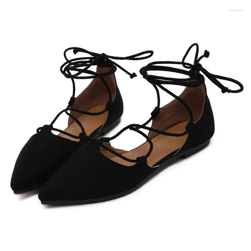 Casual Shoes Sexy Cross-bundna Gladiator Summer Woman Pointe Toe Cut Out Plat Lace Up Ballet Flats Roman Style 2024