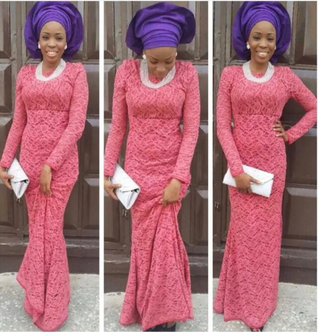 ASO EBI Styles Kvinnor Kvällsklänningar Bellanaija -bröllop bär formella festklänningar Nigerianska spetsstilar Långärmad aftonklänning3709445