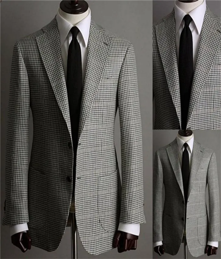 Mode Houndstooth Wedding Tuxedos Men Suits Custom Made Jacket Glen Plaid Two Button Tuxedos Peaked Lapel Blazer Business Casual6250878