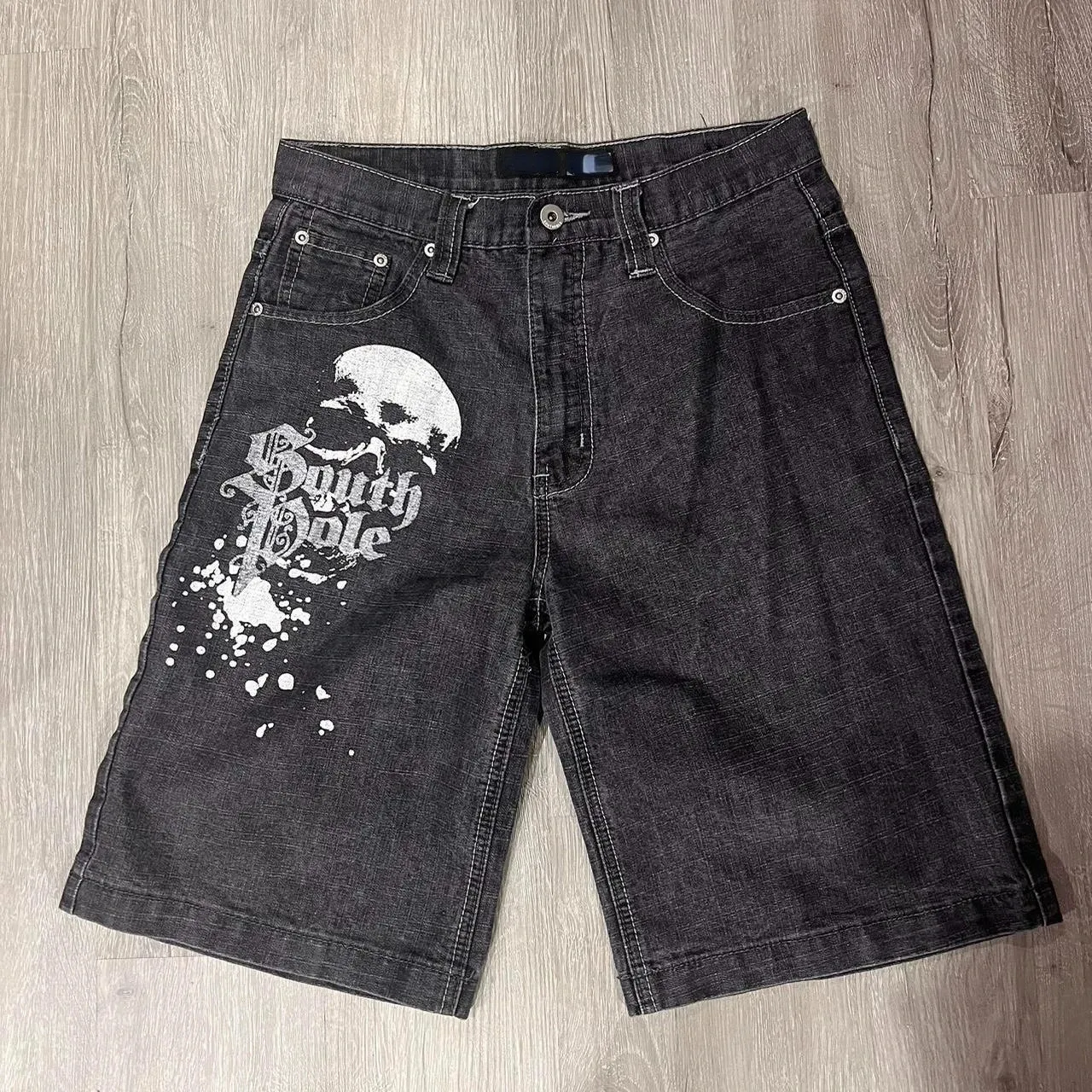 Vintage luźne spodnie kolan plażowe letnia moda swobodna y2k hip hop dżinsowe szorty 2023 harajuku punk rock gym samca 240325