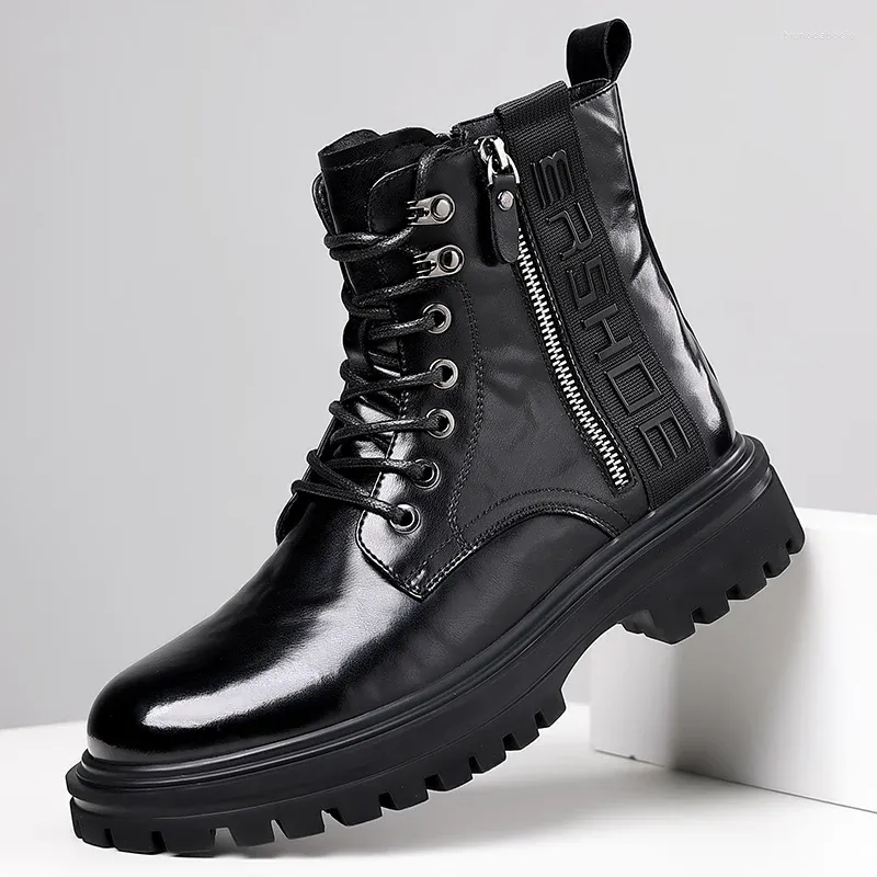 Boots WAERTA Punk Style Leather Motorcycle High Top Men's Casual Shoes Versatile Classics Male Ankle Warm Winter Footwear