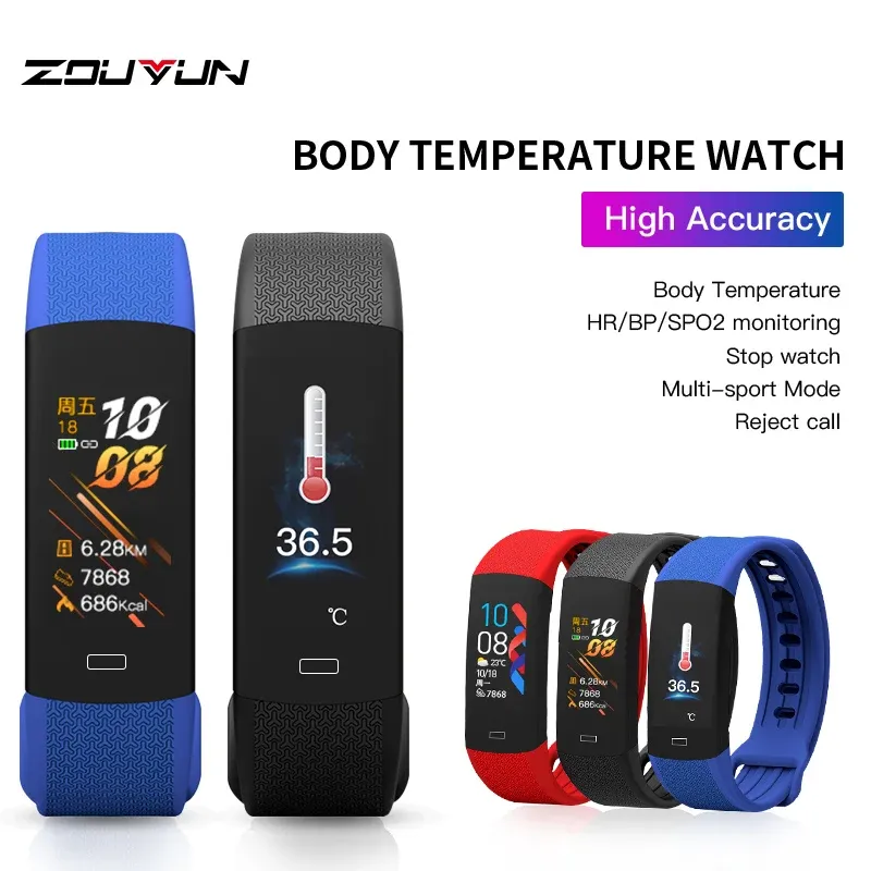 Pulseras 2020 Temperatura inteligente Presión arterial Vistitación Fitness Rastreador Sport Smartwatch