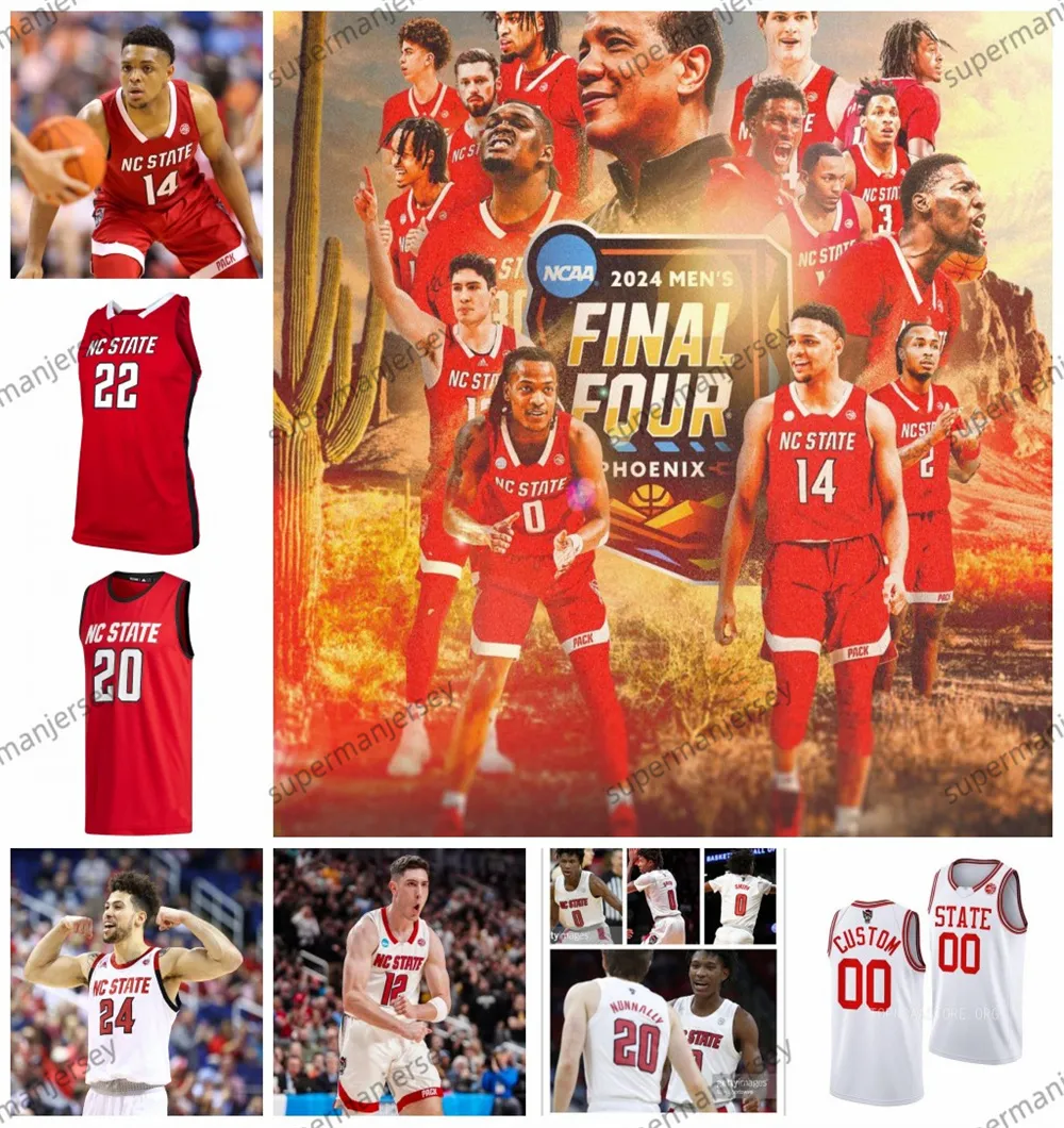 DJ Burns Jr. NC State Basketball 2024 Final Four Jersey 23 Mohamed Diarra 0 DJ Horne 34 Ben Middlebrooks 2 Kam Woods Custom Stitched NC State Wolfpack Jerseys