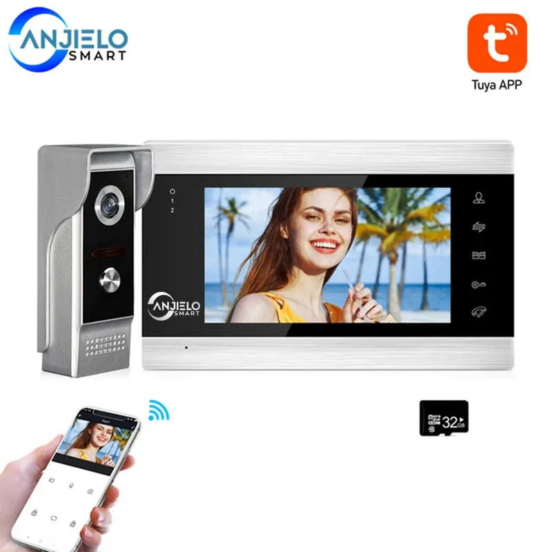 Campanelli anjielosmart wifi da 7 "video -appartamento per la campana della porta tuya con il rilevamento del movimento della telecamera WiFi filo focolare campanello