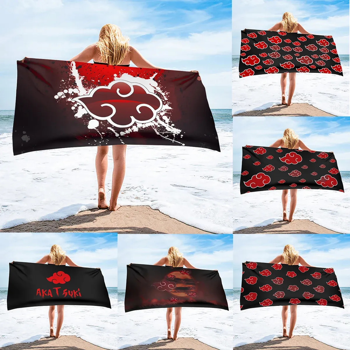 Accessori asciugamani da nuoto in spiaggia Anime Cartoon Akatsuki Stampa leggero per bambini adulti Assolo per le mani morbide a secco veloce coperte da yoga 2021 2021