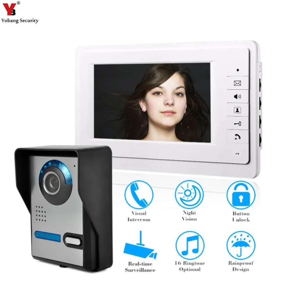 Intercom Yobang Security Video Door Intercom Entry System Kit Video Doorbell Phone Rainproakt IR Camera för Home Villa Building Apartment