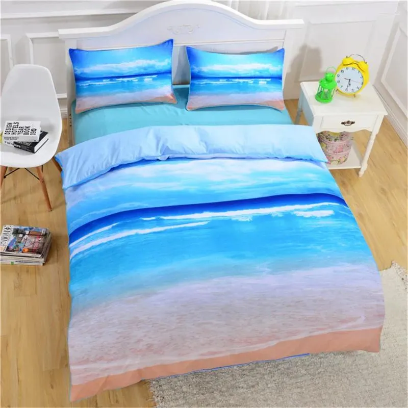 Ensembles de literie Lits de lit 3 pièces Lit Set Home Textile Linn Dekbed Overtrek Blue Sky Blanc Clouds Quilt -Cover-Set Adult Kids