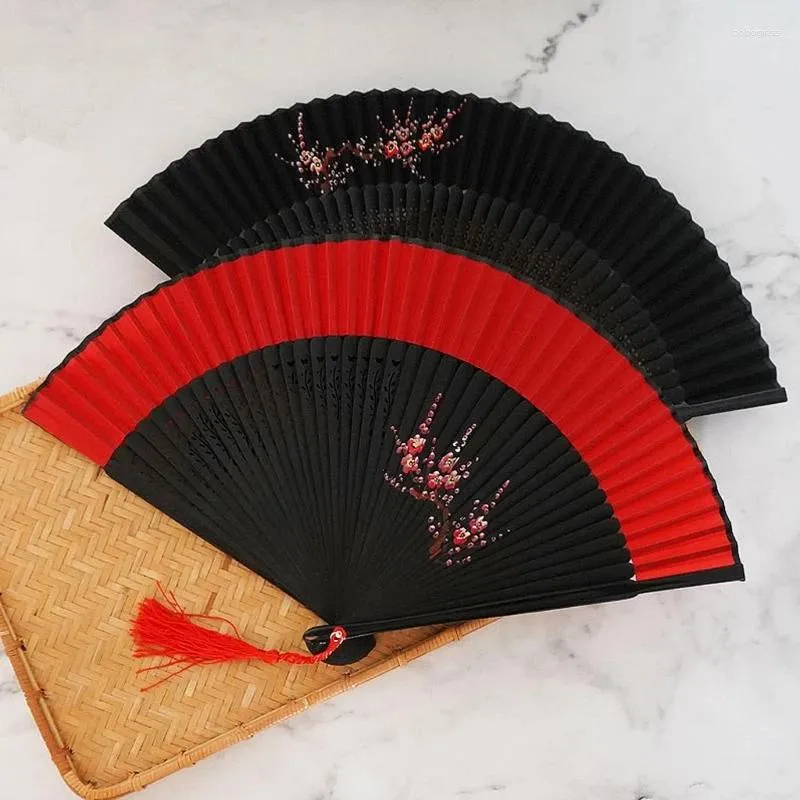 Dekorativa figurer Vintage Silk Folding Fan Chinese Japanese Flower Pattern Dance Fans For Women Festival Gift Wedding Drop