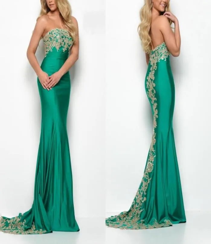 Green Gold Lace Strapless Dresses Evening Wear 2022 Trumpet Mermaid Prom Dress Evening Elegant Formal Dress Special Endast Women7433780