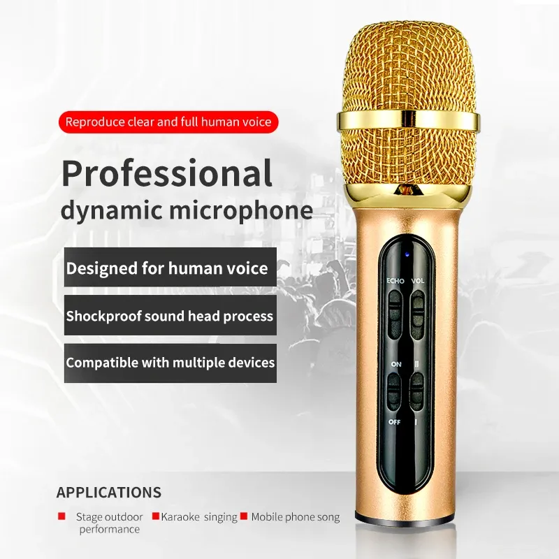 Microphones Portable Professional Karaoke Microphone Sing Enregistrement en direct Microfone pour ordinateur de téléphone mobile avec carte son chinoise Version